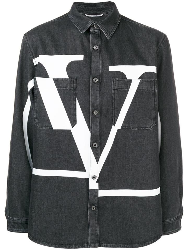 Valentino Maxi Logo Denim Shirt - Black
