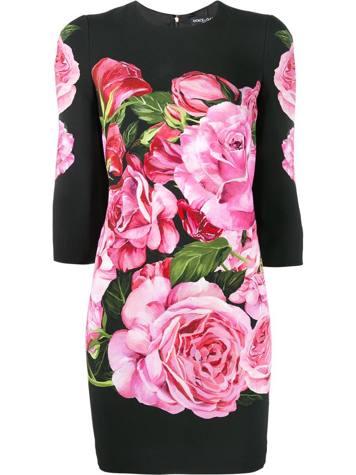 Dolce & Gabbana - Rose Print Dress - Women - Silk/spandex/elastane/viscose - 44, Black, Silk/spandex/elastane/viscose