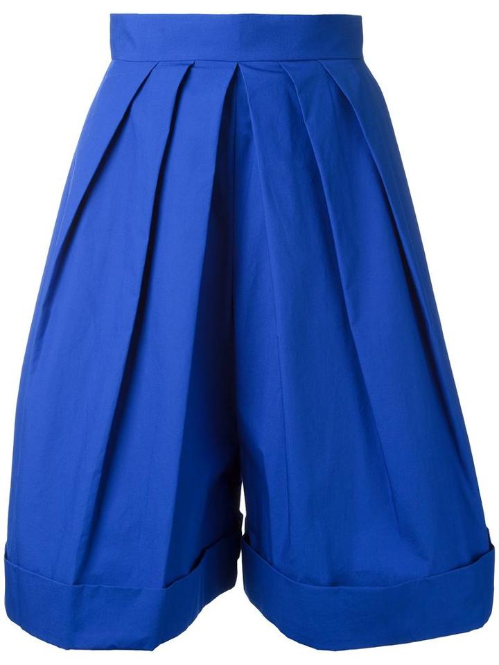 Delpozo Front Pleat Shorts, Women's, Size: 36, Blue, Cotton