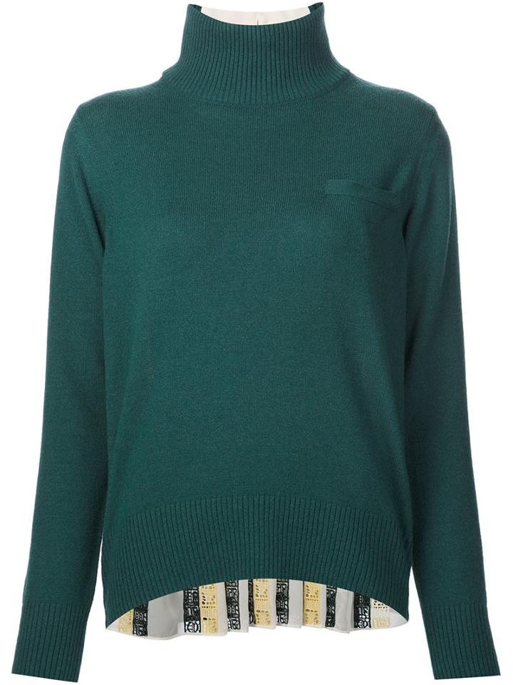 Sacai Roll Neck Jumper, Women's, Size: 2, Green, Cotton/polyester/wool