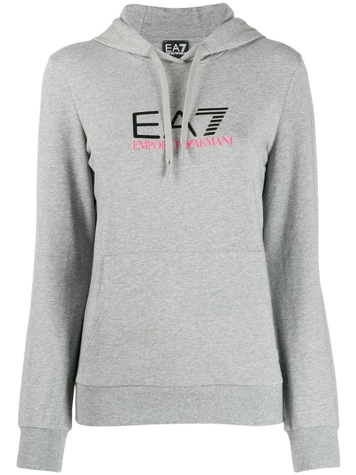 Ea7 Emporio Armani Fitted Logo Print Hoodie - Grey
