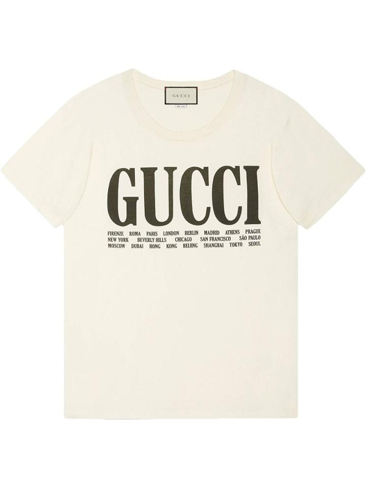 Gucci Gucci Cities Print T-shirt - Neutrals