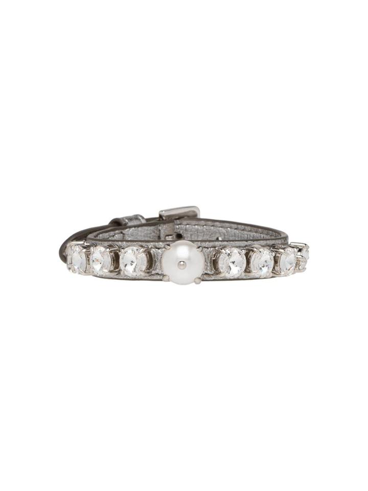 Miu Miu Embellished Pearl Bracelet - Metallic