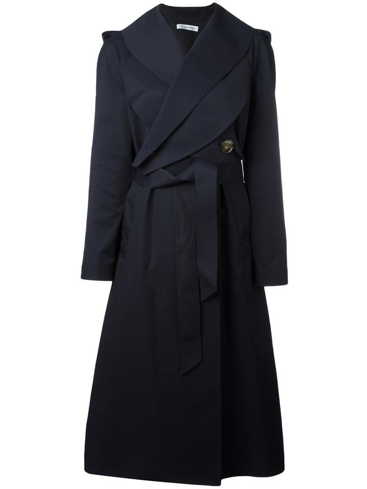 J.w.anderson - Crossed Front Belted Coat - Women - Cotton/polyamide - 12, Blue, Cotton/polyamide