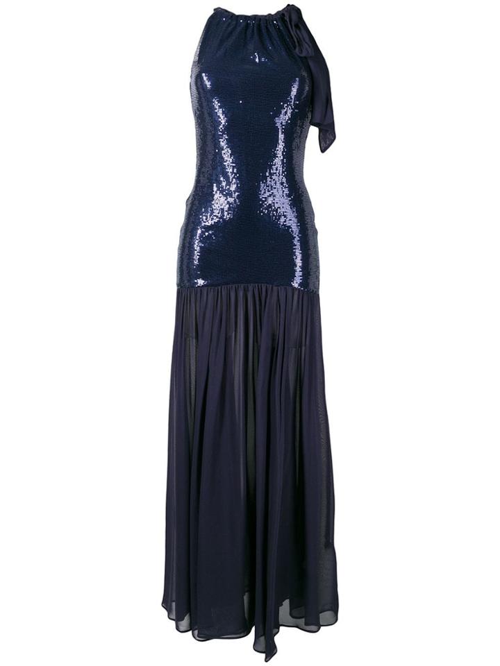 Just Cavalli Sequinned Shoulder Bow Gown - Blue