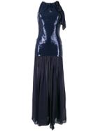 Just Cavalli Sequinned Shoulder Bow Gown - Blue