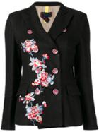History Repeats - Floral Double Breasted Jacket - Women - Cotton/linen/flax - 40, Black, Cotton/linen/flax