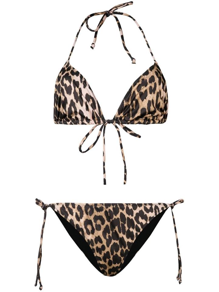 Ganni Leopard Print Bikini Set - Neutrals