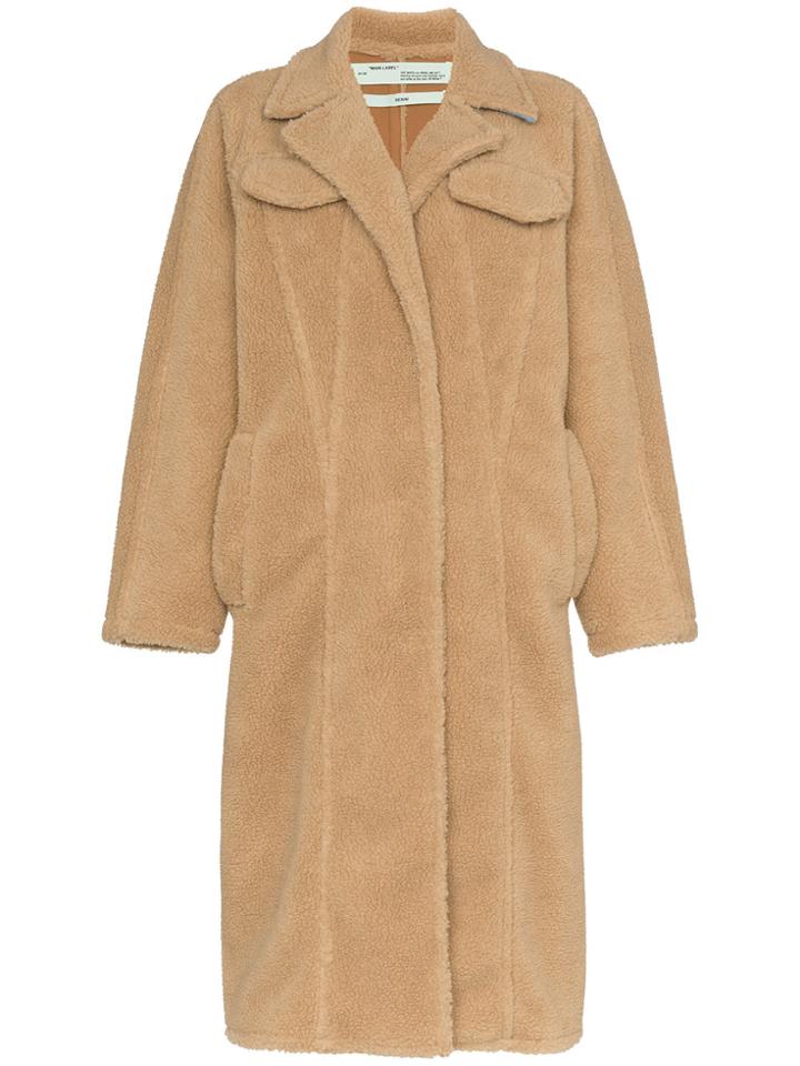 Off-white Long Sleeve Oversized Single Breasted Coat - Nude & Neutrals