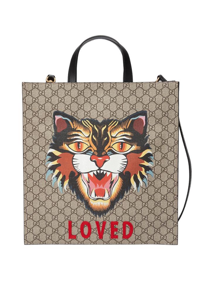 Gucci Angry Cat Print Gg Supreme Tote - Nude & Neutrals