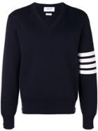 Thom Browne 4-bar Milano Stitch V-neck Pullover - Blue