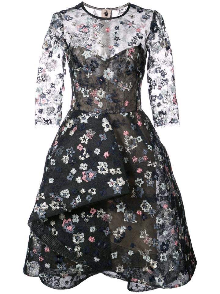 Monique Lhuillier Embroidered Illusion Dress - Black