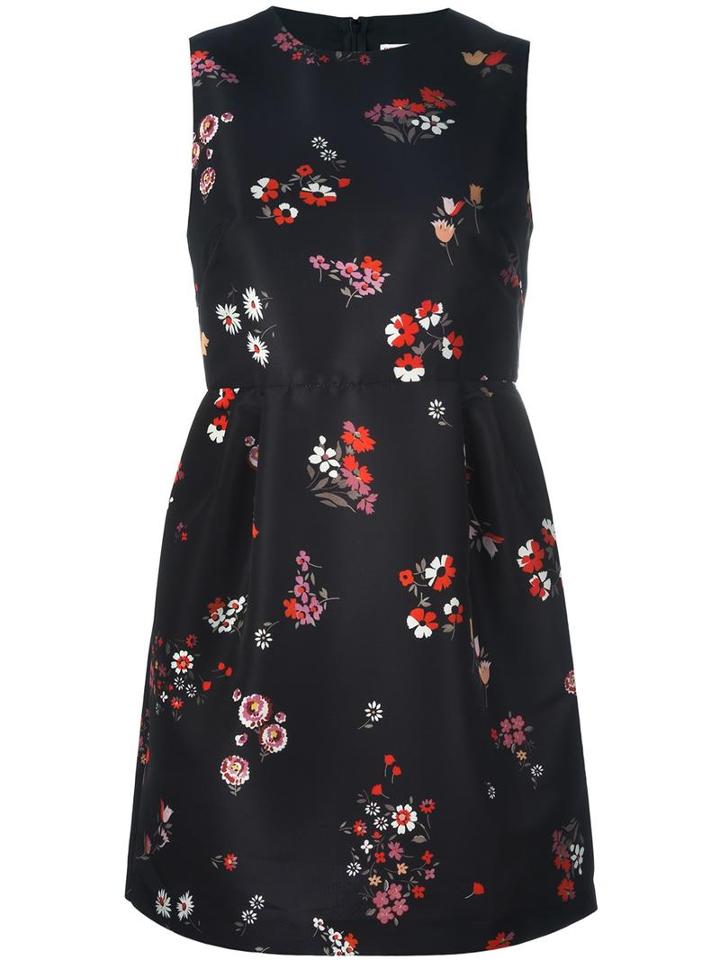 Red Valentino Floral Print Flared Dress, Women's, Size: 46, Black, Polyester/acetate