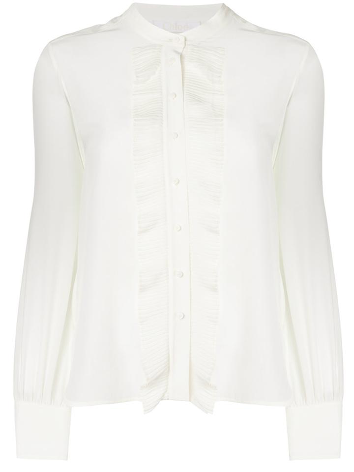 Chloé Ruffle Trim Mandarin Collar Shirt - White