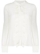Chloé Ruffle Trim Mandarin Collar Shirt - White