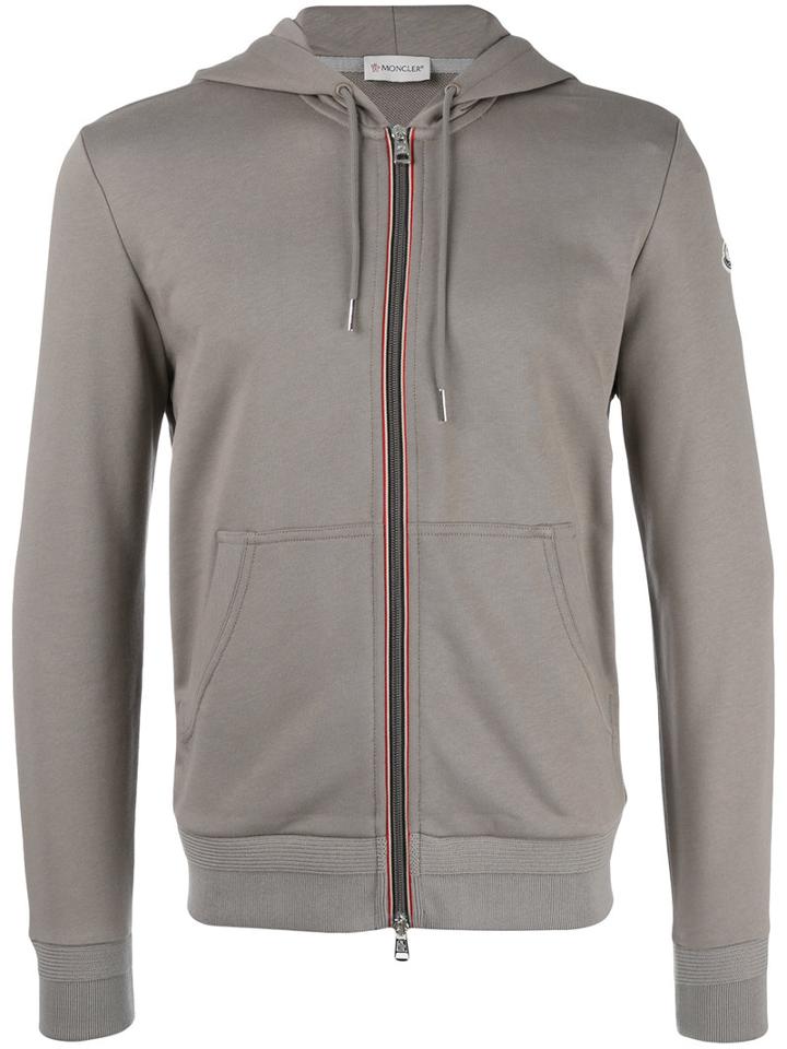 Moncler Logo Hooded Cardigan, Men's, Size: Medium, Grey, Cotton