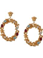 Versace Embellished Baroque Hoop Earrings - Gold
