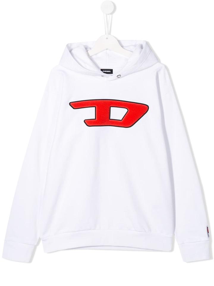 Diesel Kids Logo Patch Hoodie - White