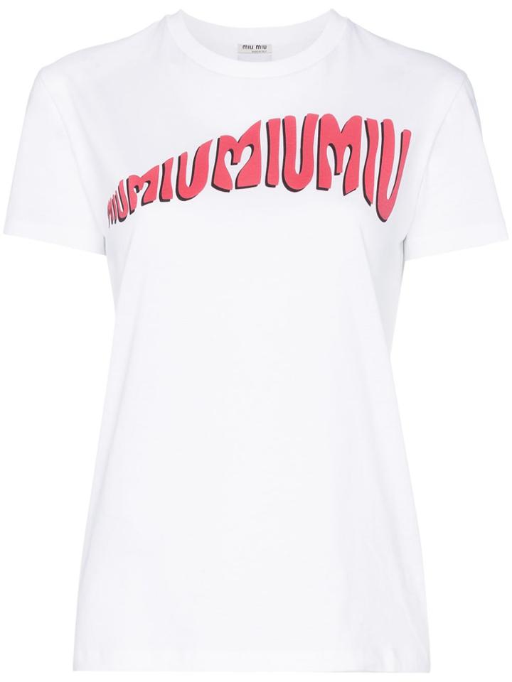 Miu Miu Bubble Letter Logo Cotton T-shirt - White