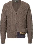 Kolor Panel Detailed Cable Knit Cardigan - Brown
