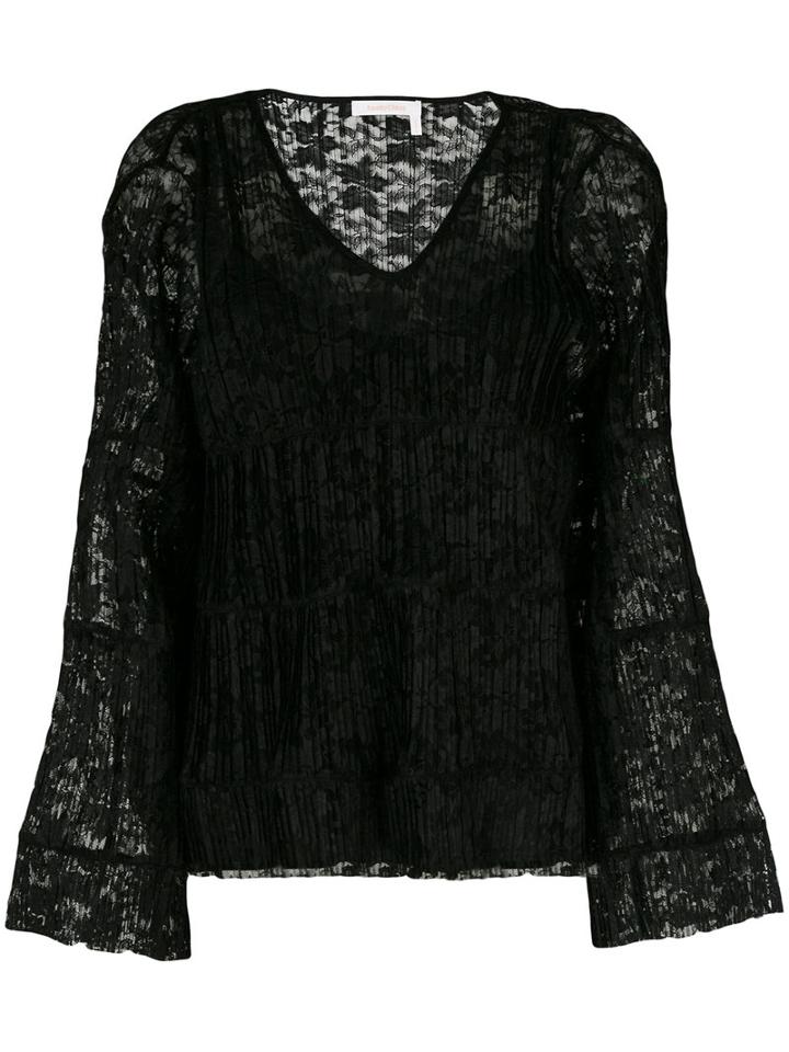 See By Chloé - Lace V-neck Blouse - Women - Cotton/polyester - 38, Black, Cotton/polyester
