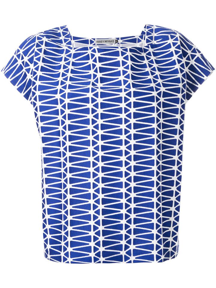 Issey Miyake Printed Top, Women's, Size: 2, Blue, Cotton/lyocell/polyester