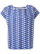 Issey Miyake Printed Top, Women's, Size: 2, Blue, Cotton/lyocell/polyester