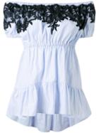 Ermanno Scervino Lace Detail Off-shoulders Blouse, Women's, Size: 38, Blue, Cotton/polyester/viscose