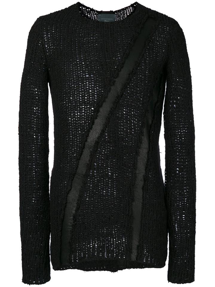 10sei0otto - Leather Panel Jumper - Men - Linen/flax/leather/polyamide/wool - L, Black, Linen/flax/leather/polyamide/wool