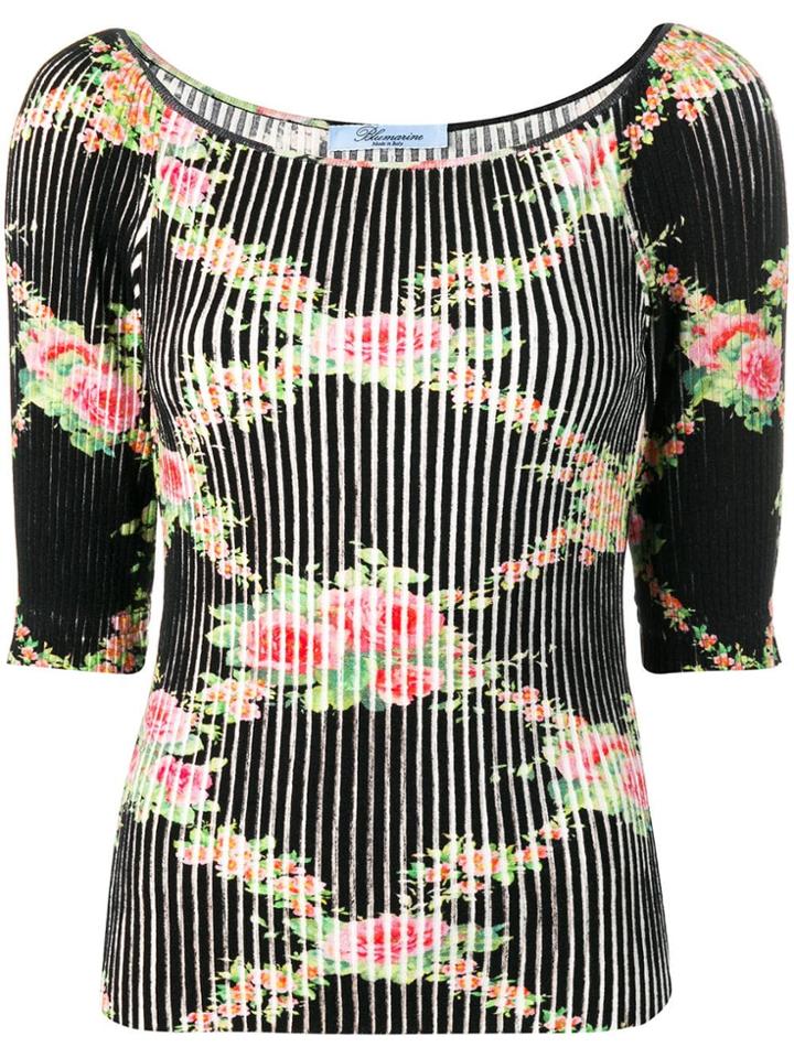 Blumarine Ribbed Floral Jumper - Black