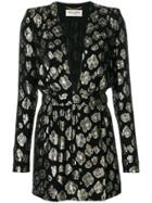 Saint Laurent V-neck Floral Mini Dress - Black