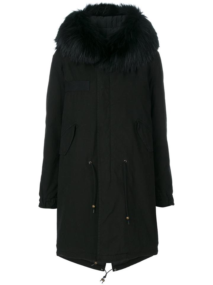 Mr & Mrs Italy - Racoon Fur Trim Hooded Coat - Women - Cotton/polyester/polypropylene/racoon Fur - S, Black, Cotton/polyester/polypropylene/racoon Fur