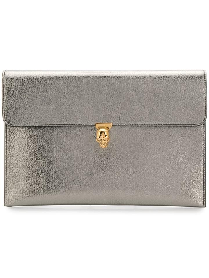 Alexander Mcqueen Skull Envelope Clutch Bag - Silver