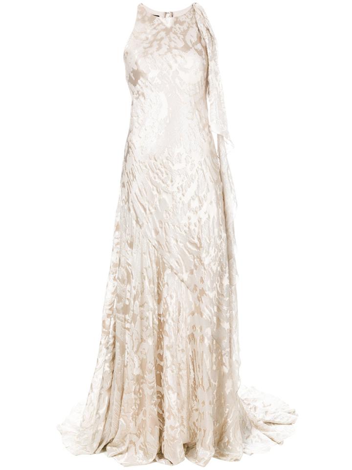 Talbot Runhof Shoulder Ruffle Evening Gown - Nude & Neutrals
