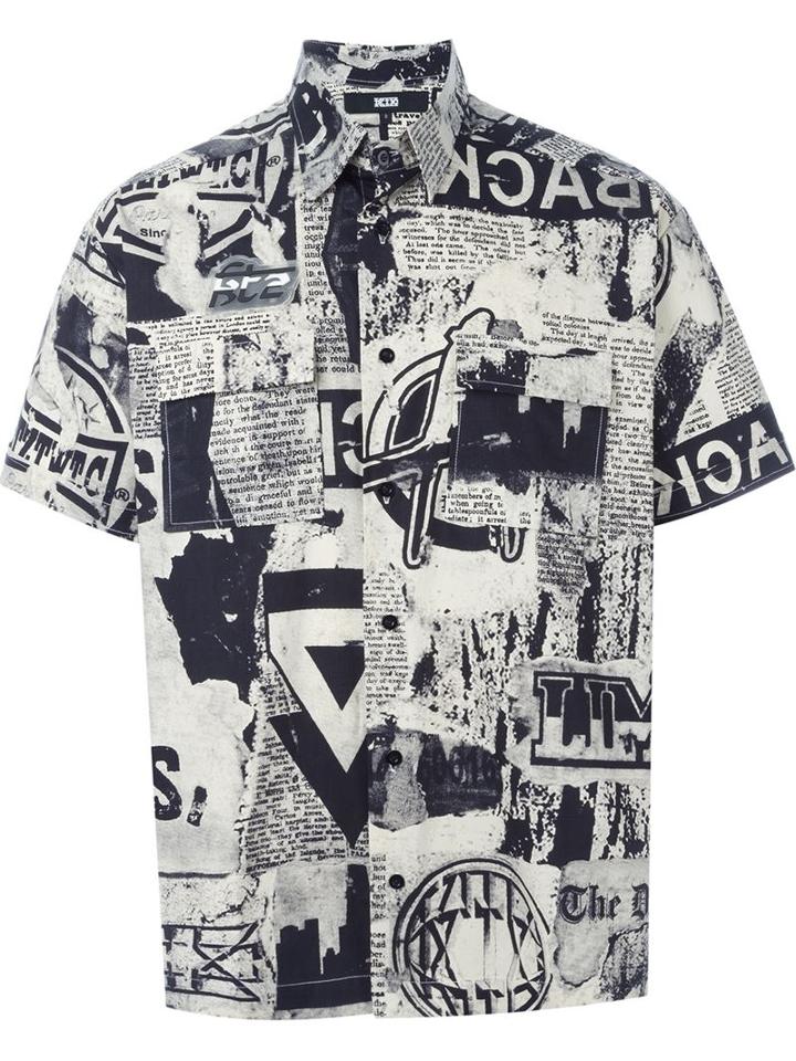 Ktz Newspaper Print Shortsleeved Shirt, Men's, Size: Small, Black, Cotton