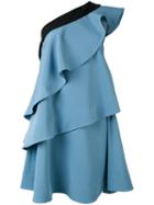 One Shoulder Ruffle Dress - Women - Polyester/spandex/elastane - 42, Blue, Polyester/spandex/elastane, Miahatami
