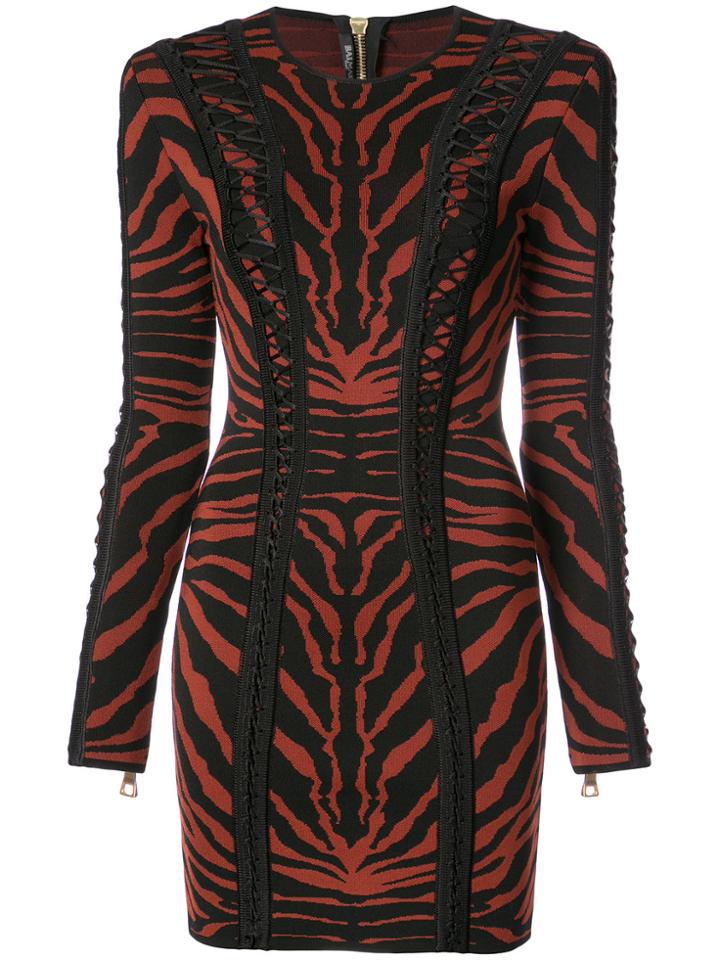 Balmain Tiger Print Stretch-knit Dress - Yellow & Orange