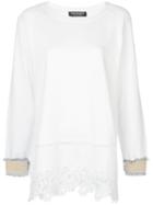Twin-set - Flower Trimmed Tunic Top - Women - Silk/cotton/polyester - L, White, Silk/cotton/polyester