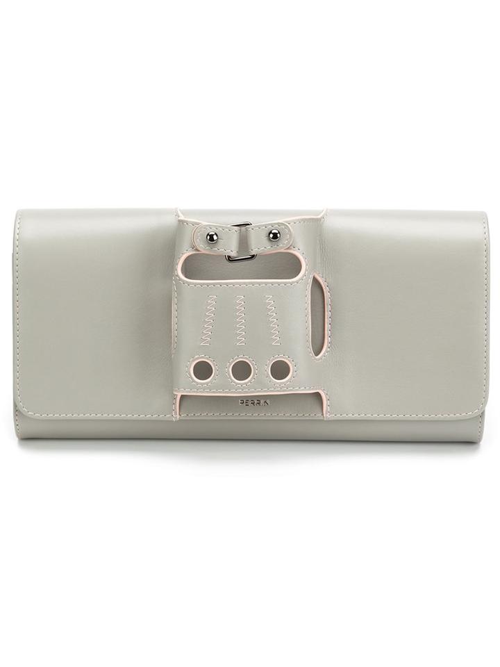 Perrin Paris Glove Fit Clutch, Women's, Grey, Leather