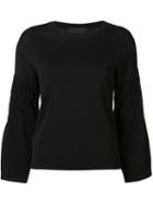 Co - Knit Textured Sleeve Top - Women - Cotton/viscose - M, Black, Cotton/viscose