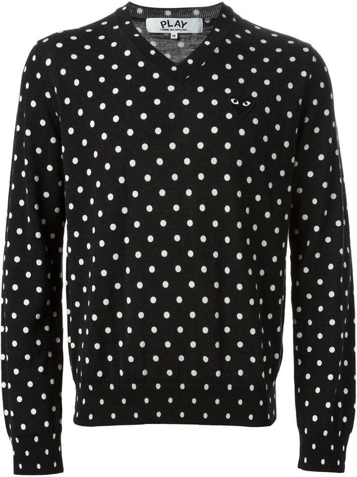 Comme Des Garcons Play Polka Dot V-neck Sweater