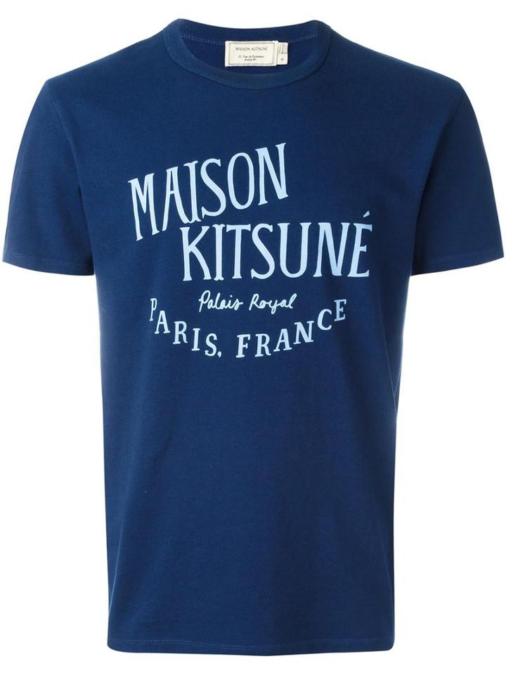 Maison Kitsuné Logo Print T-shirt, Men's, Size: Xs, Blue, Cotton