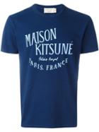 Maison Kitsuné Logo Print T-shirt, Men's, Size: Xs, Blue, Cotton