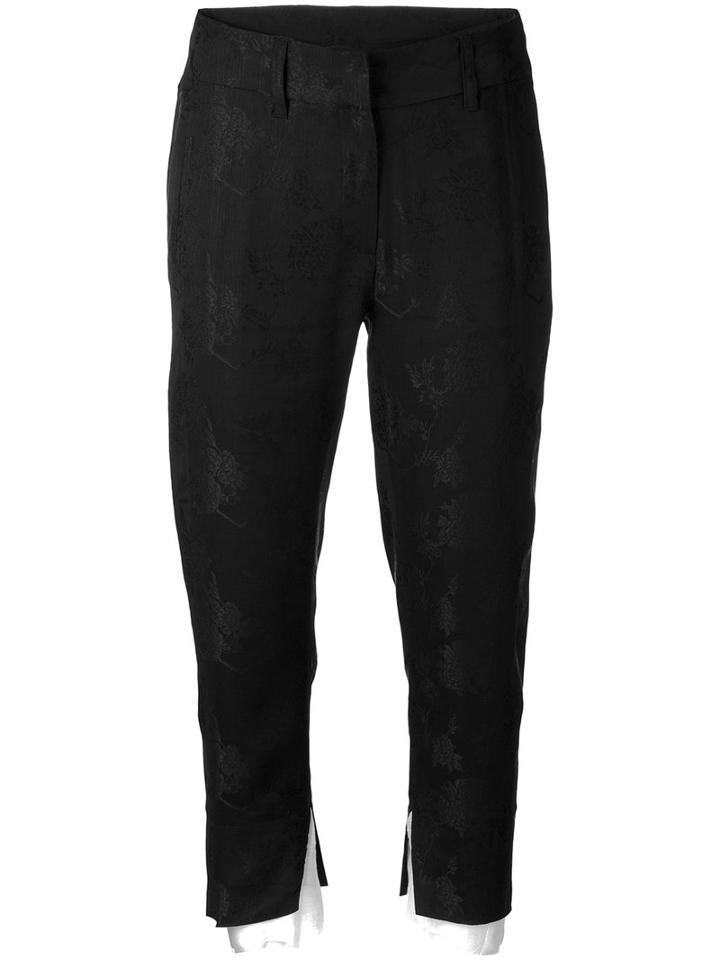 Cropped Trousers With Contrast Layer - Women - Cotton/linen/flax/acetate/rayon - 38, Black, Cotton/linen/flax/acetate/rayon, Ann Demeulemeester