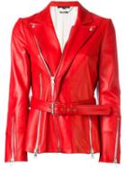 Alexander Mcqueen Zip Detailed Biker Jacket, Women's, Size: 42, Red, Lamb Skin/silk