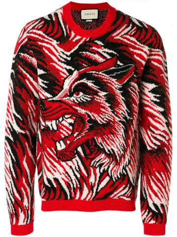 Gucci Wolf Knitted Sweater - Red
