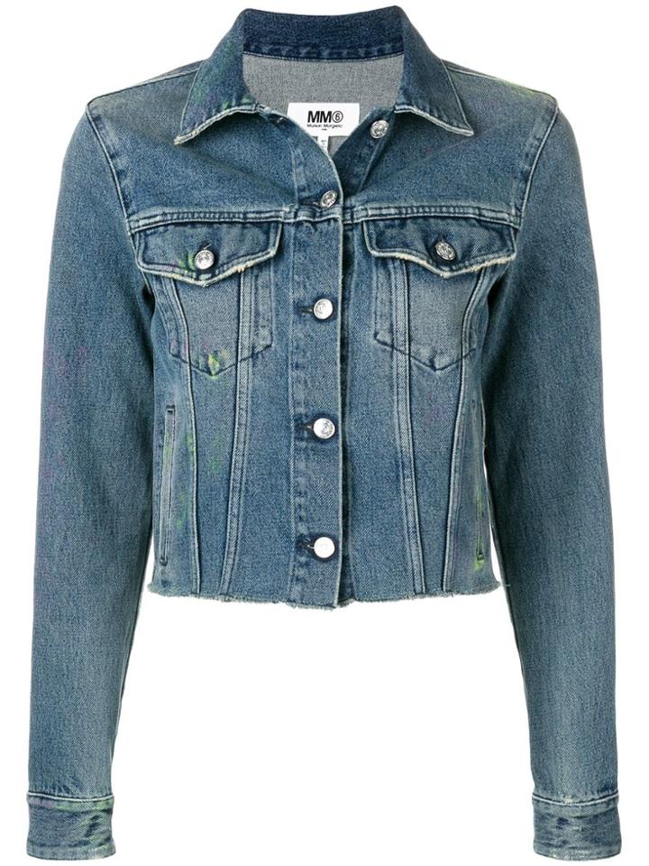 Mm6 Maison Margiela Cropped Denim Jacket - Blue
