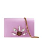Gucci Leather Mini Chain Bag With Double G And Crystals - Pink &