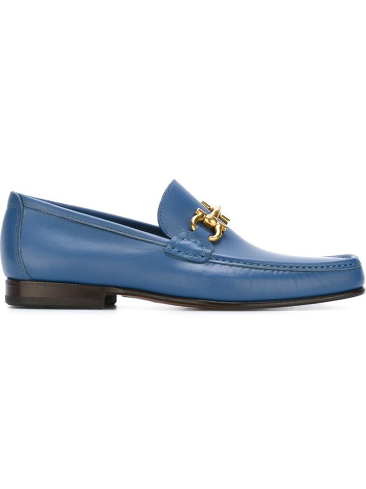 Salvatore Ferragamo Gancini Bit Loafers, Men's, Size: 6, Blue, Calf Leather/leather