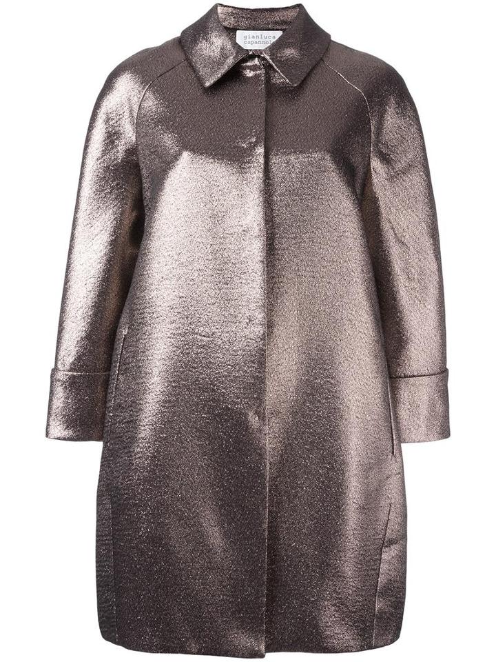 Gianluca Capannolo Collared Metallic Coat, Women's, Size: 46, Pink/purple, Cotton/acrylic/nylon/other Fibers
